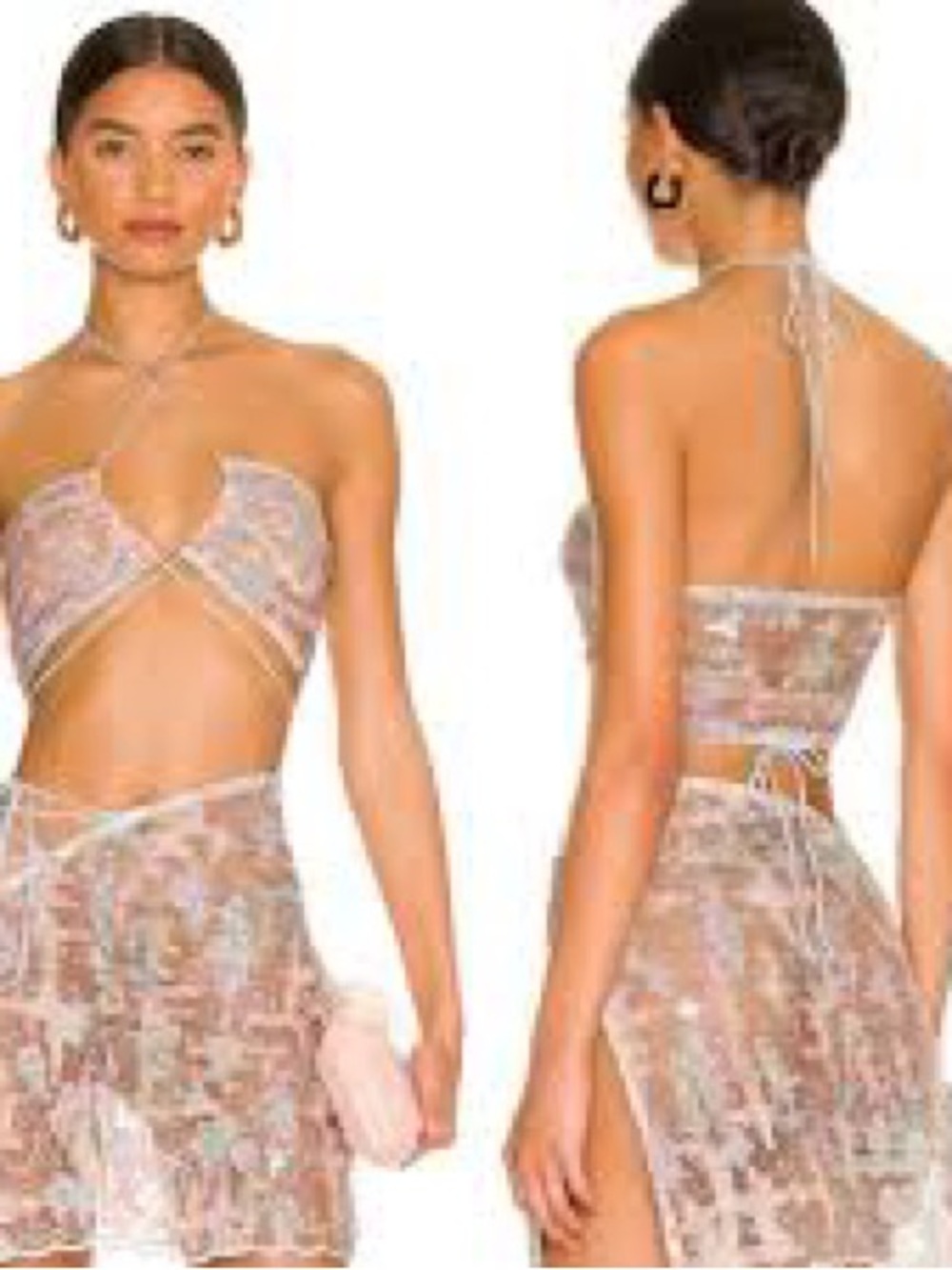 NWOT SET For Love & Lemons Monique Skirt & Top - Sequins Sheer Festival